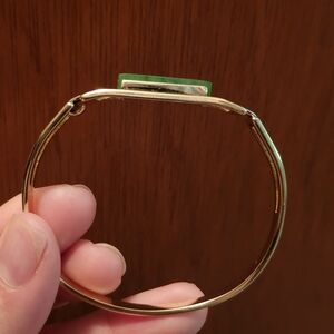 Gold Tone Bangle Bracelet with Green Jade